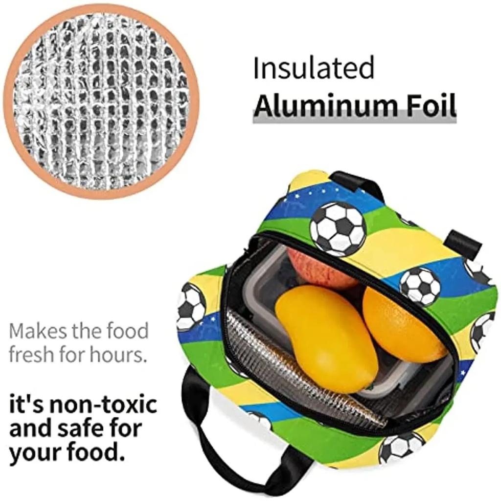 Brasil Futebol Lunch Bag for Women Men,Insulated Lunch Box for Adult Reusable Lunch Tote Bag for Work, Picnic, School or Travel