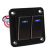 2 Gang Rocker Switch Panel Waterproof ON OFF 12V 24V Aluminum Alloy Blue Backlit for Car Boat Truck