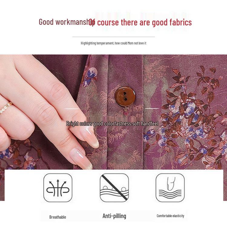 Stylish Plus Size Mid-Sleeve Shirt for Elderly Women: Spring/Summer Tang Suit Top for 70-Year-Olds