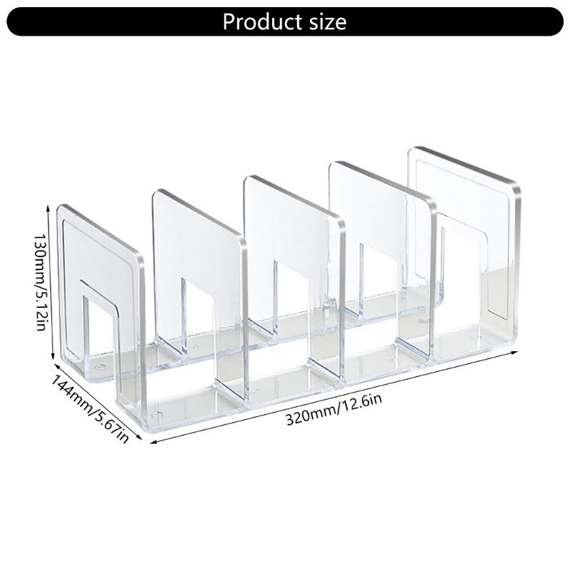 Acrylic Book End for Shelves 4 Compartments Book End Desk Book Stopper Magazine Stand Space Saving Book Organiser