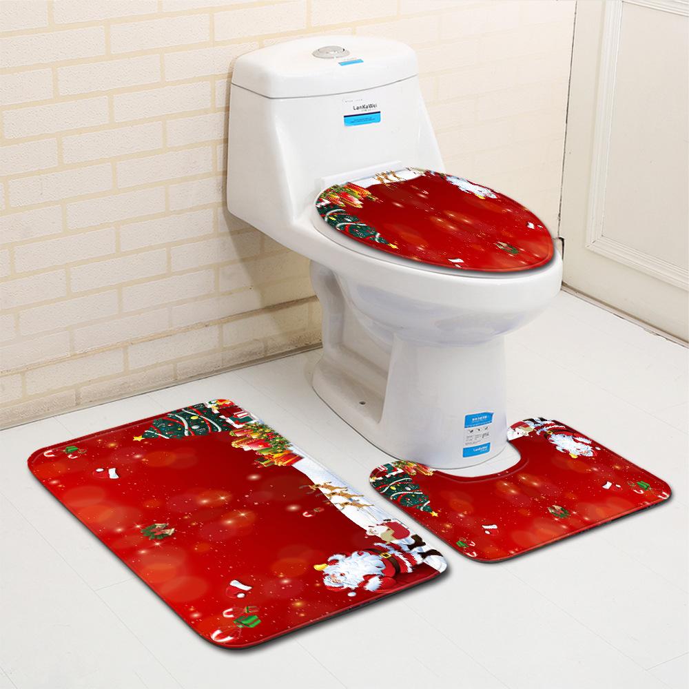 Christmas Bathroom Floor Mat Toilet Three-Piece Set