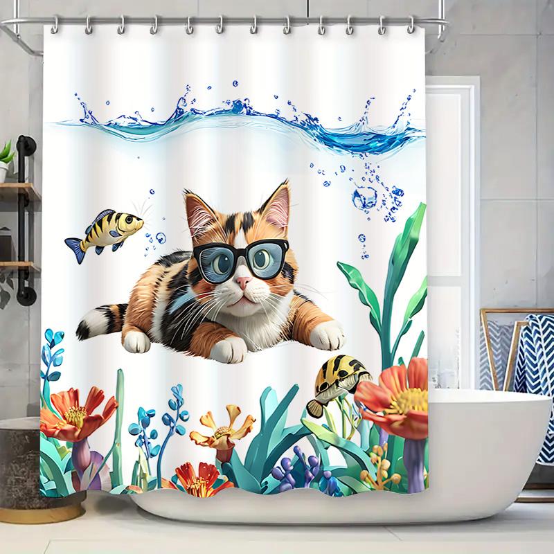 

Cute Cat Shower Curtain For Bathroom Decor - Funny Animal Design Waterproof For Home Use Easy To Clean And Maintain Easy-Clean W60H190(CM)-1 Pcs
