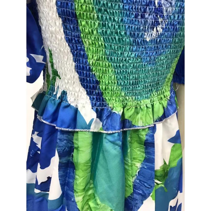 Women's Summer Bubble Sleeve Digital Printed Loose Long Dresses