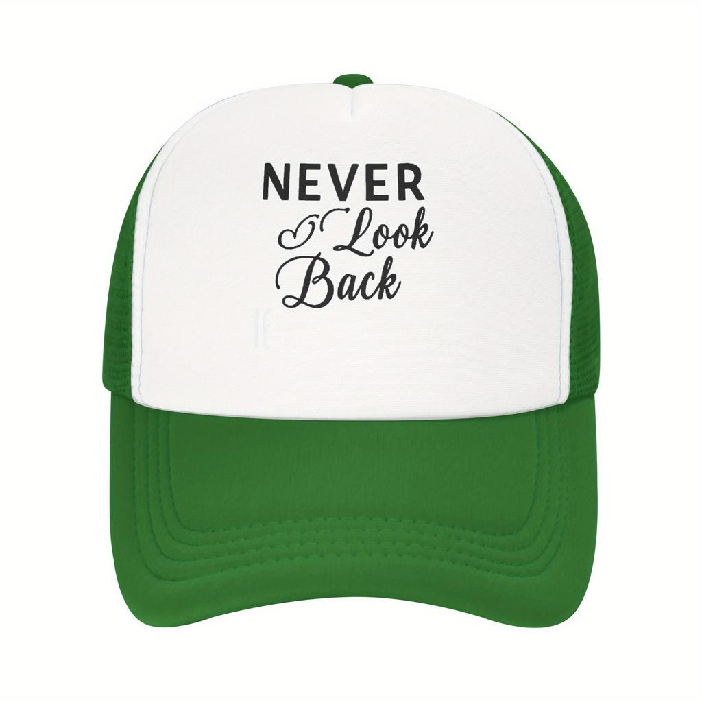 Never Look Back Print Trucker Hat Breathable Mesh Adult Baseball Cap Casual Outdoor Sports Adjustable Headwear