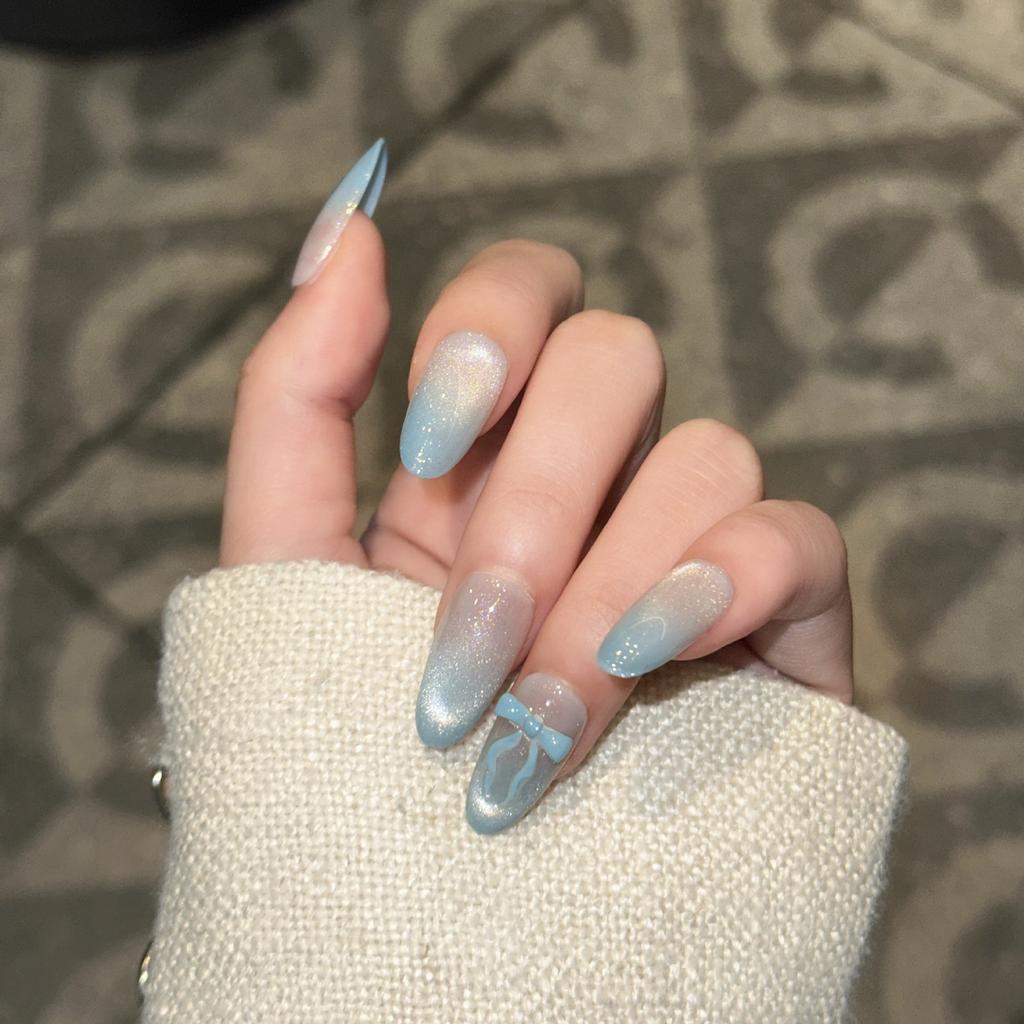 Handmade Armor-piercing and Summer Fresh Manicure Cute Bow French Daily Short Style Removable