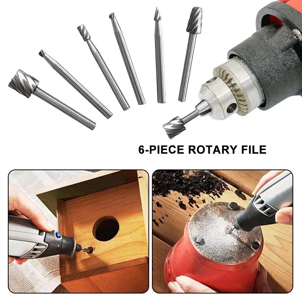 6pc High-speed Steel Woodworking Small Rotary File Grinding Head DIY Carpenter Polishing and Trimming Electric Tool Set