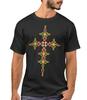 Traditionelles Äthiopisches Edelstein- und Goldkreuz-T-Shirt. Sommer Baumwolle Kurzarm Rundhals Herren T-Shi