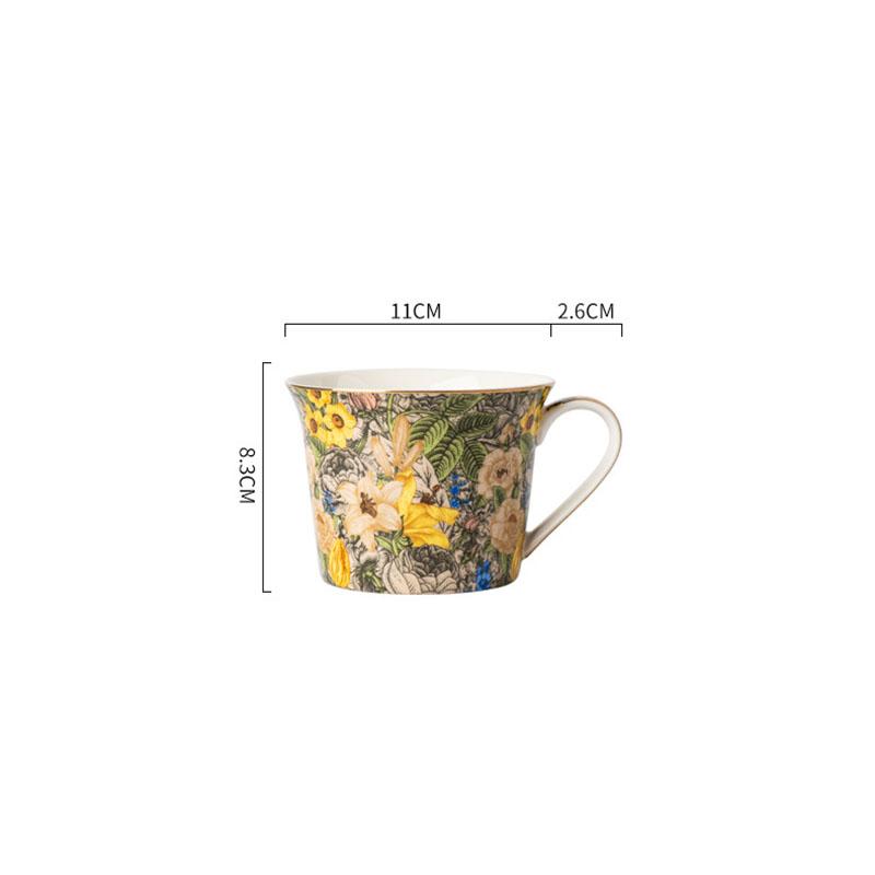 European Ceramic Coffee Cup with Lid Colorful Flower Mug Home Breakfast Mug Fine Bone China Afternoon Camellia Flower Tea Cup