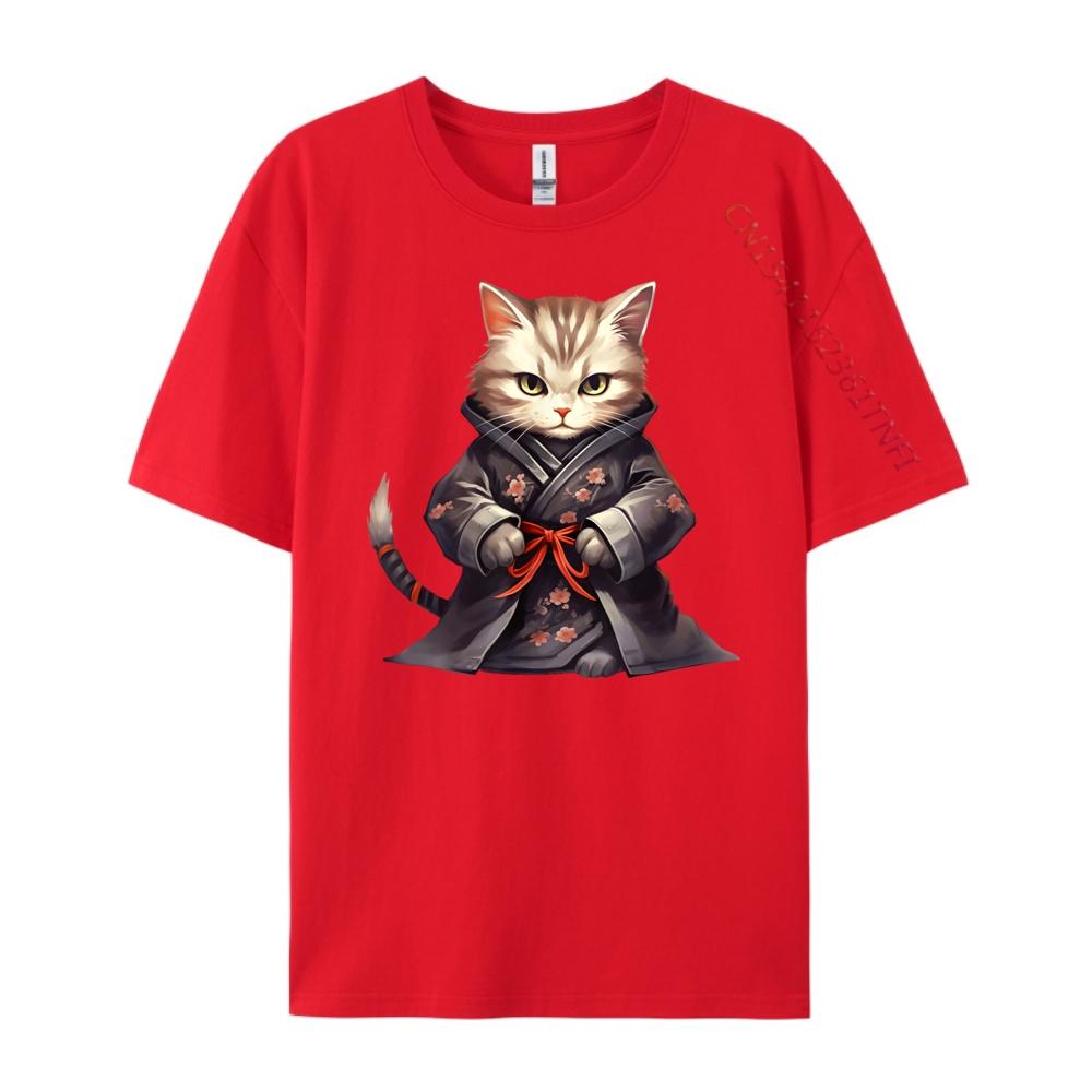Cute Samurai Cat Japan Warrior Bushido Anime Mens Clothing 2025 T Shirt Men Tee Shirt Clothes Oversized T Shirt
