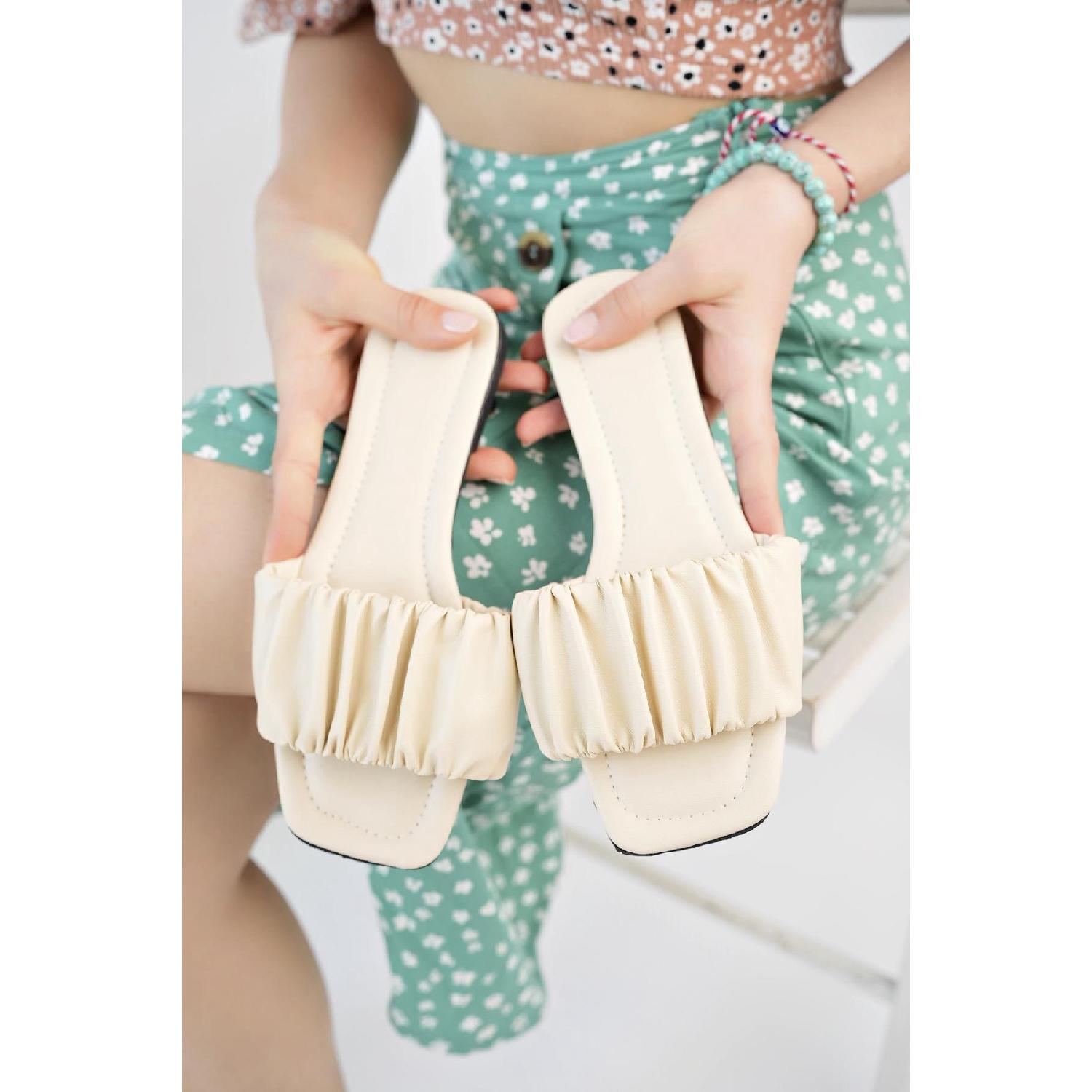 

Женские тапочки Modafrato Smt со шнурком, уличные и домашние тапочки 36 кремовый