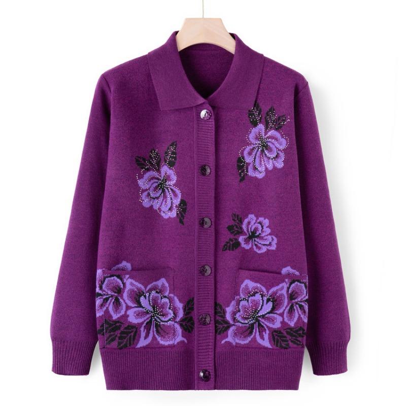 Grandma sweater cardigan middle-aged knitted sweater autumn coat women the elderly mother autumn top thin