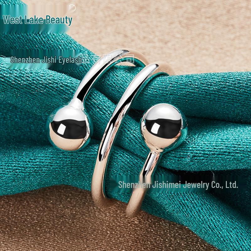 West Lake Beauty Sterling Silver Small Round Bead Open Ring - Classic Ladies' Fashion Jewelry