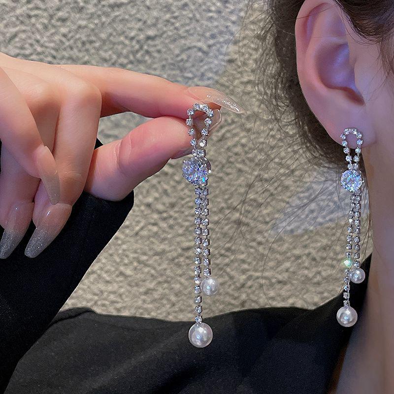 Stříbrné náušnice s třásněmi S925: Luxusní visací náušnice na bankety a pro běžné nošení