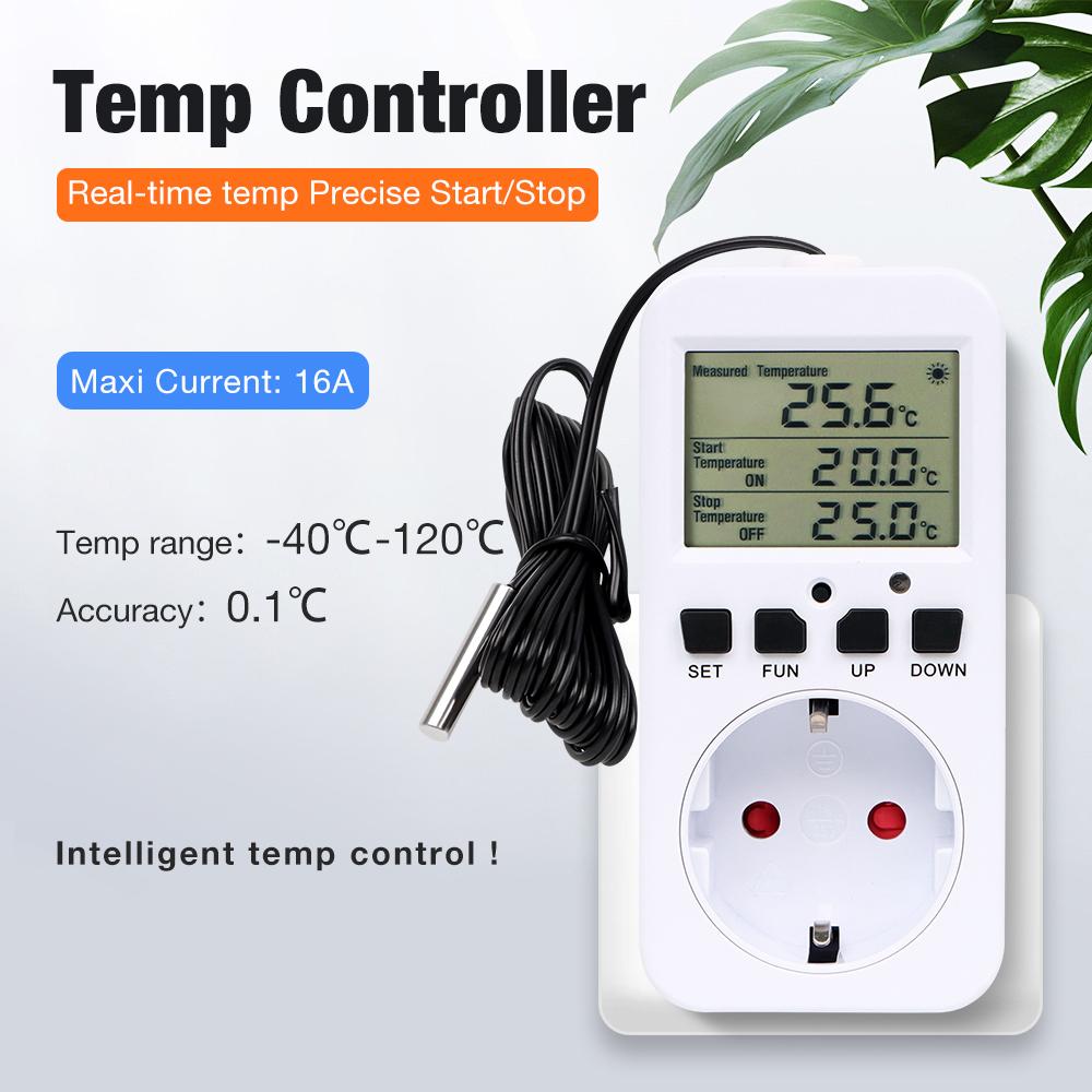 16A 0.1℃ Automatic Temperature Controller Socket Thermostat 220V With Timer Switch Heating Cooling For Refrigerator Greenhouse