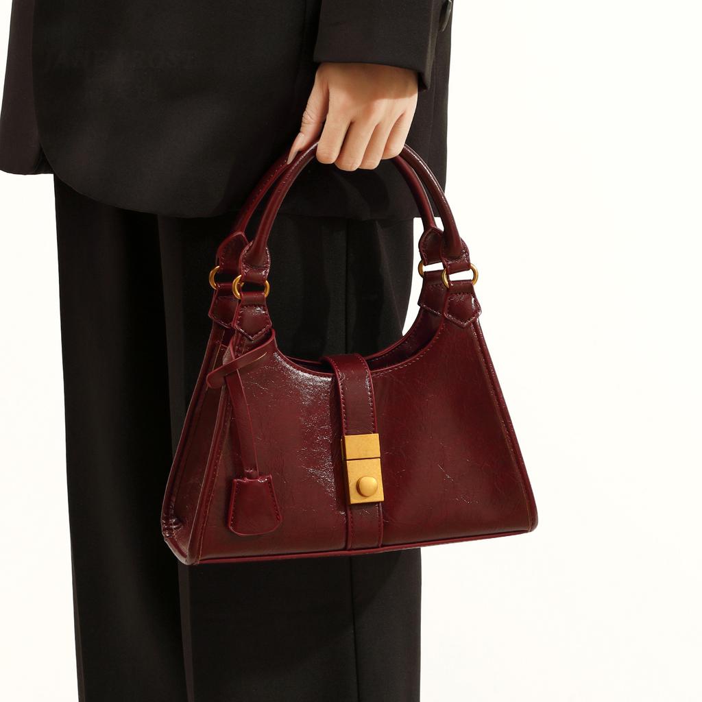Premium Sense Premium Sense Retro Oil Wax Leather Bride Wedding Bag Mother Bag Daily Available Portable Armpit Bag