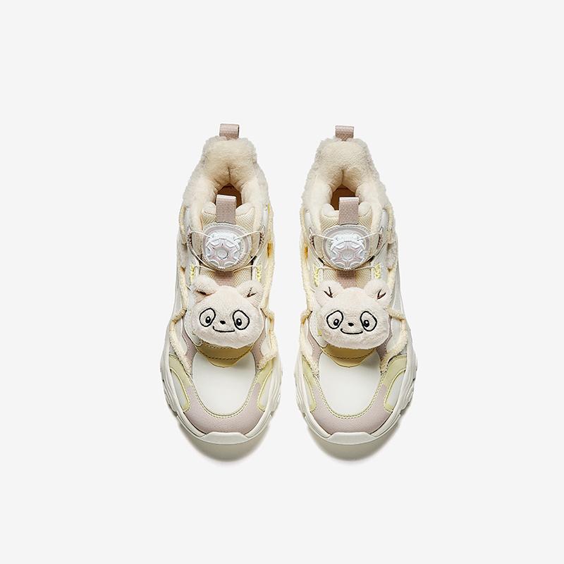 Anta Kids Warm Bear Trendy Fashion Thickened Warm Wear-Resistant Non-Slip Mid-Top Casual Shoes Kids Casual Shoes White Yellow A22446901-5