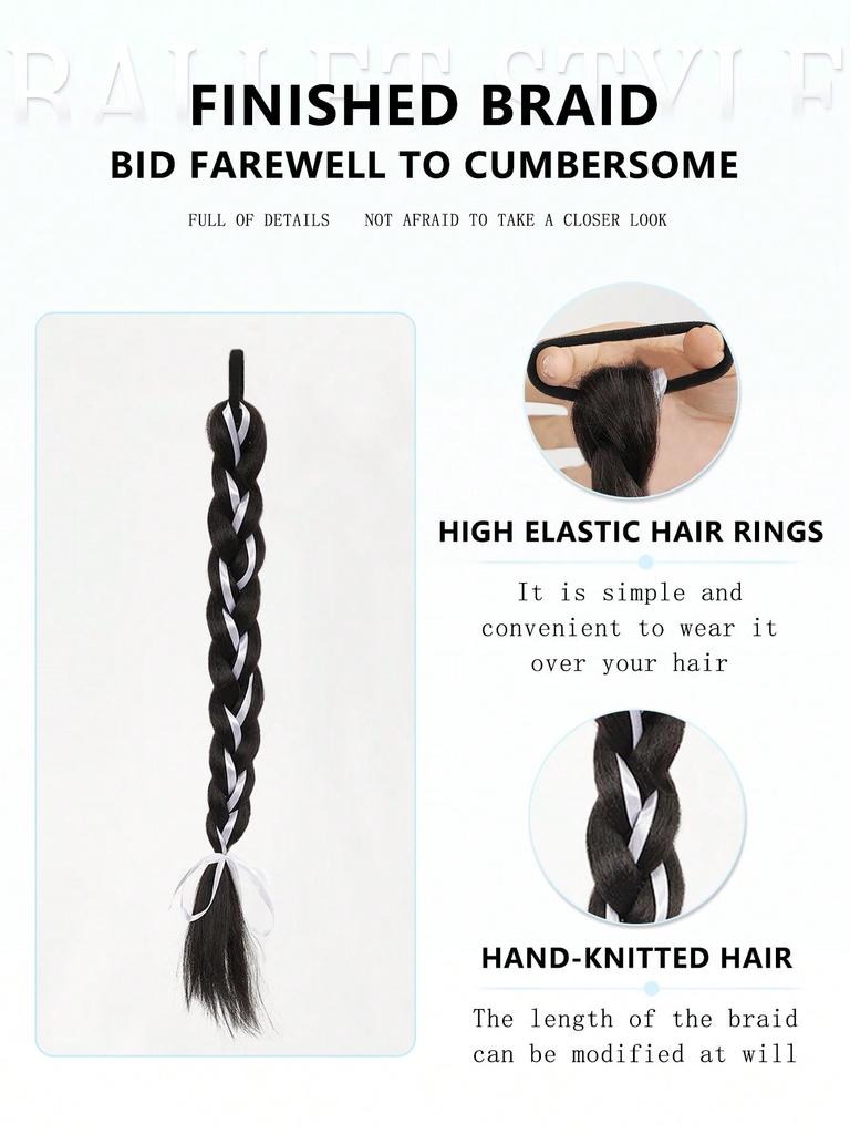 Perucă cu coadă de cal din păr împletit sintetic, cu panglică