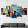 Abstract Couple Walking Rainy Night Scenery Painting 5 Piece Five Panel Canvas Print Modern Wall Art Poster Home Decor Gift For Him Her