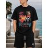 Men's Black Short Sleeve T-shirt with Retro Coastal Sunset Palm Tree Graphic, Relaxed Fit Crew Neck Soft Cotton Tee for Beach Vacation Casual Wear