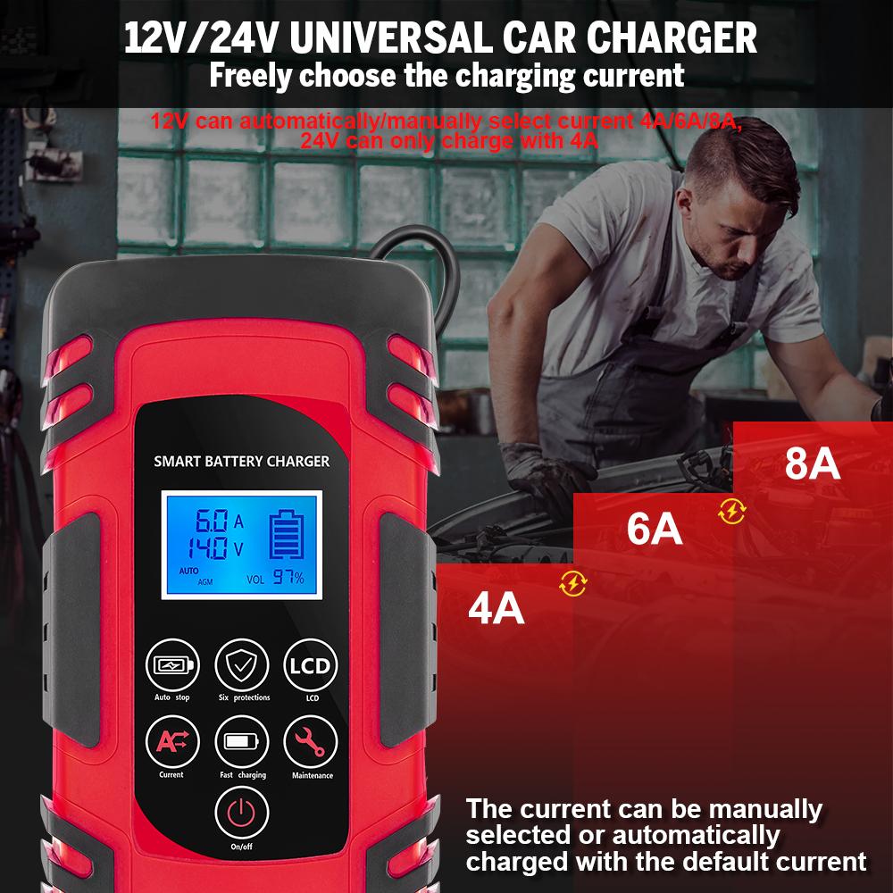 New Fully Automatic Battery Charger 12V 24V Smart Battery Pulse Repair Tools Lead Acid Battery Charger LCD Digital Display