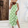 Women Sleeveless Maxi Dress Loose Fit Casual Polka Dot Print Long Dress Side Slit Summer Beachwear Comfortable Lightweight
