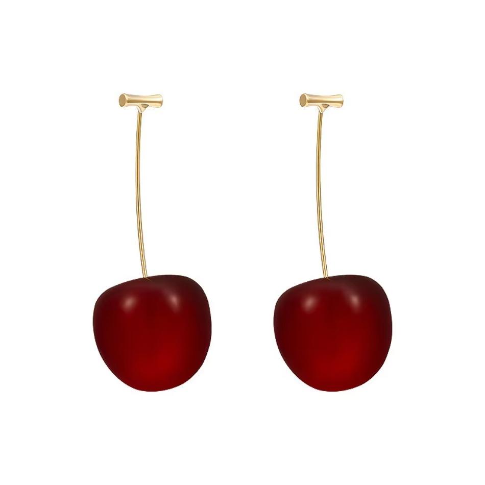 1 Pair of 925 Silver Needle High-end Earrings Cherry Fruit Cherry Earrings Personalized Cherry Pendant Long Earrings
