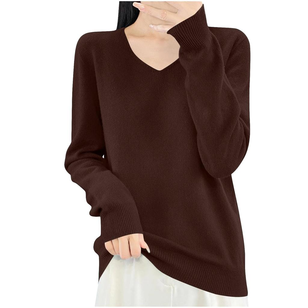Women's Knit V-Neck Long-Sleeve Top Casual Comfort Long-Sleeve Blouse