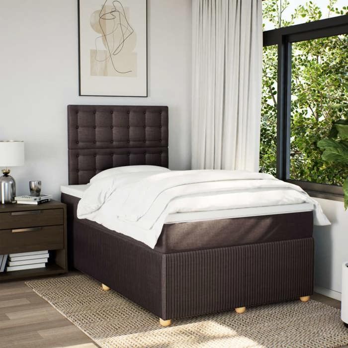 VidaXL Sommier à lattes de lit et matelas marron foncé 120x190cm tissu 3292012