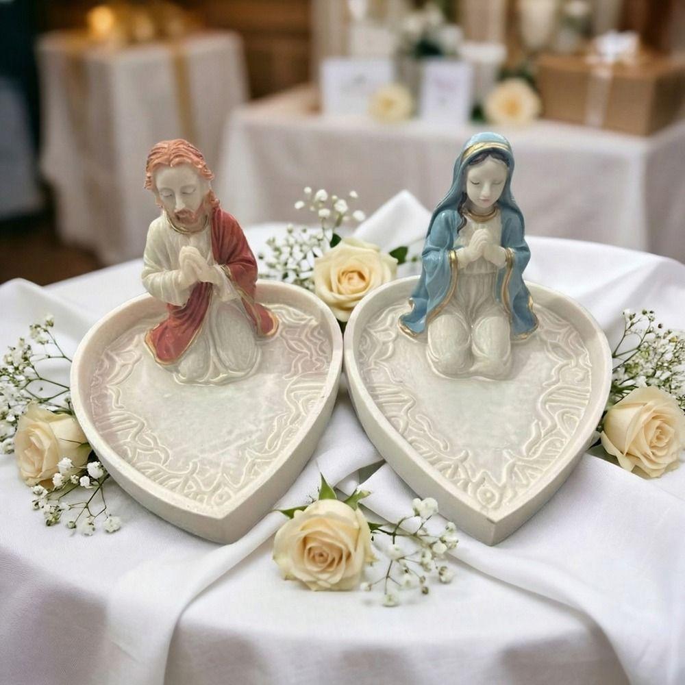 Resin Virgin Mary Rosary Holder Timeless Charm Elegant Our Lady of Grace Statue Decorative Virgin Mary Jewelry Stand Living Room