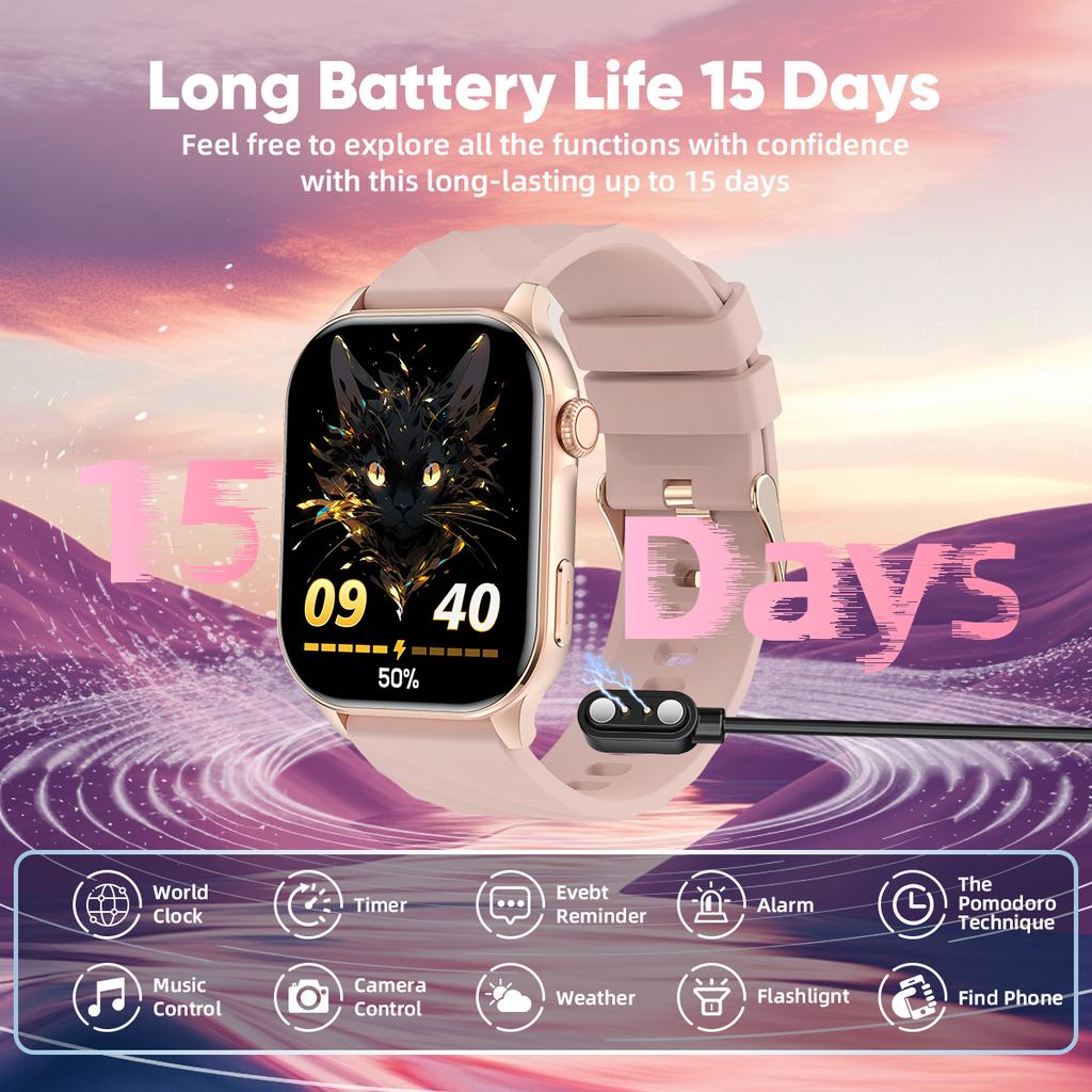 For Android iOS Smart Watch 2.01" Full Touch Screen Bluetooth Call Heart Rate Waterproof Sports Bracelet Smartwatch Women