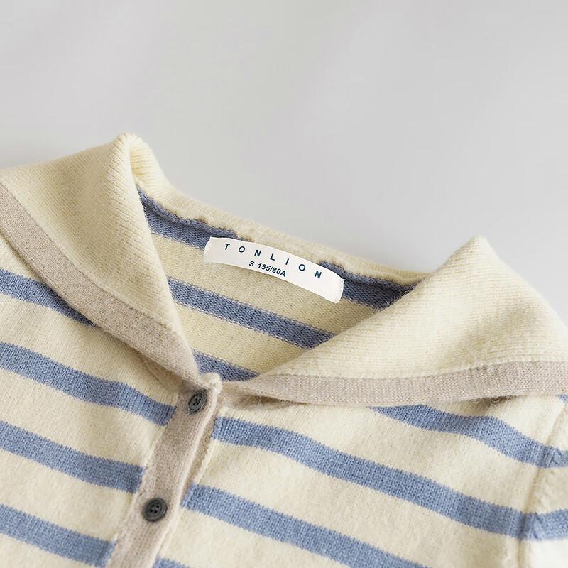 

TonLion Gentle Style Striped Sailor Collar Cardigan L