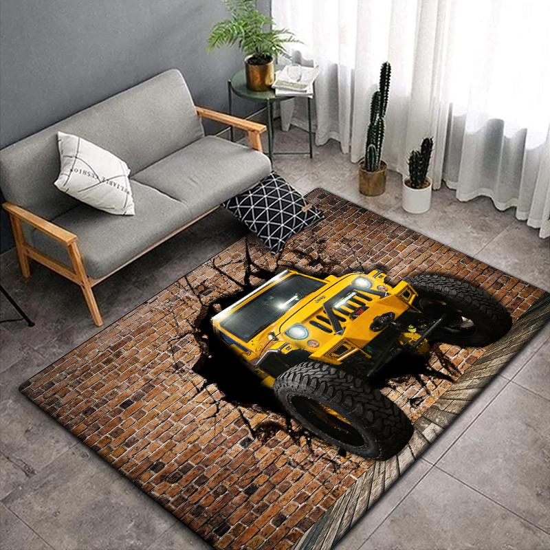 3D Vintage Car Area Rug Large,Carpet Rug for Living Room Bedroom Sofa Decoration,Doormat Kitchen Non-slip Floor Mat Picnic  Camp