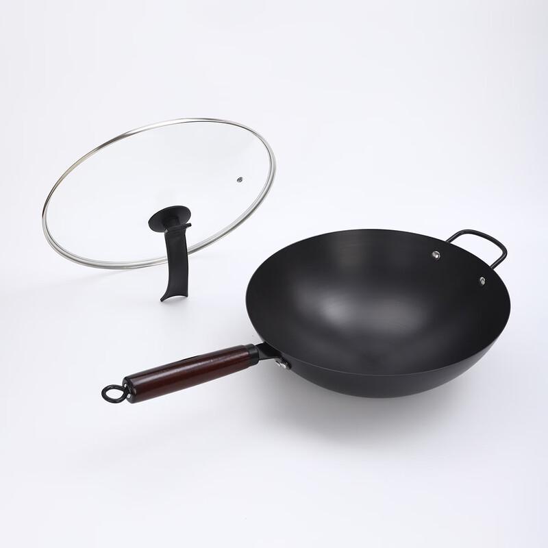 

ZISIZ 32cm Cast Iron Wok with Tempered Glass Lid