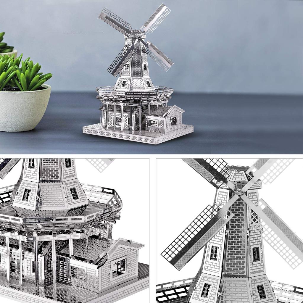 Piececool 3D Puzzle, Metallic Dutch Windmill, Metallic Nano Puzzle, Assembly Required, No Glue Required, 3-Star Difficulty, Intermediate Level,