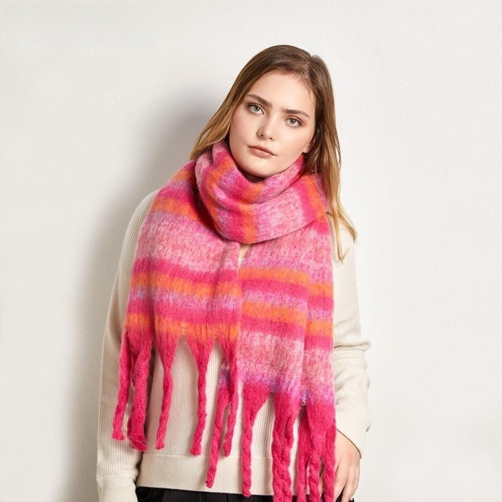 Rainbow Winter Cashmere Scarves Tassel Long Shawl Sweet Stripe Wool Scarf  Student