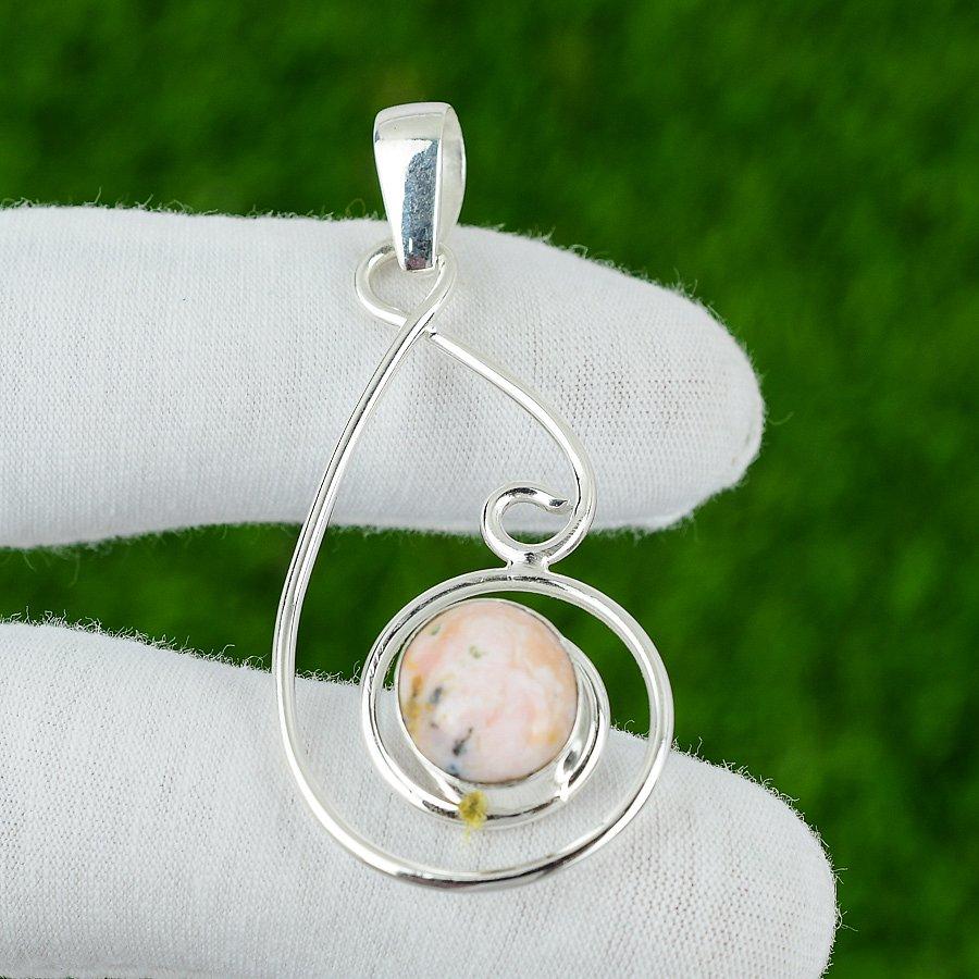 

Круглый Натуральный Розовый Опал Стерлинговое Серебро Жена Арт Деко День Рождения Подвеска Ювелирное Изделие