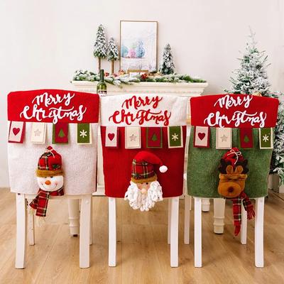 Reusable Christmas Chair Cover 3D Santa Claus Elk Chair Seat Cover Home Xmas New Year Supplies Christmas Decoration
