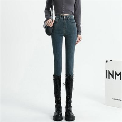2022 Winter Stretch Dünne Jeans Koreanische Hohe Taille Mode Freizeit Warme Verdicken DenimPencil Hosen Samt Fleece Jeans Frauen