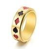 Men's Creative Poker Card Rotatable Titanium Steel Ring - Black Red Club Diamond Design
