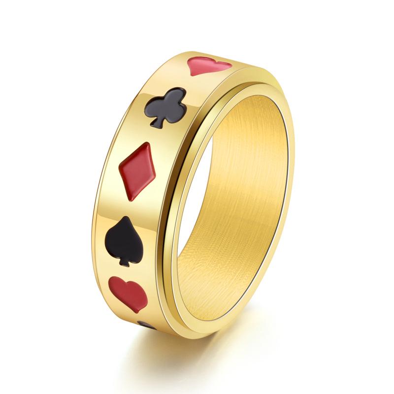Men's Creative Poker Card Rotatable Titanium Steel Ring - Black Red Club Diamond Design