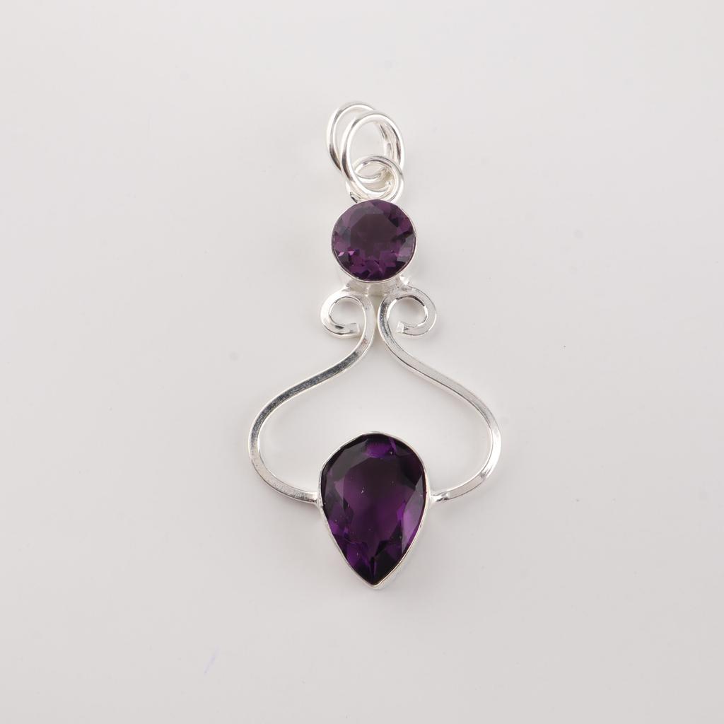 African Amethyst Gemstone 925 Stamped Silver Handmade Jewelry Pretty Pendant 1.60" For Anniversary Gift PP-13-10