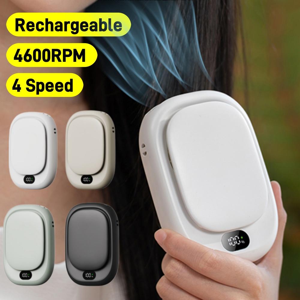 Portable Hanging Neck Fan Mini Fans 4 Speed with Lanyard Bladeless Rechargeable Sports Cooling Fan for Summer Travel Camping