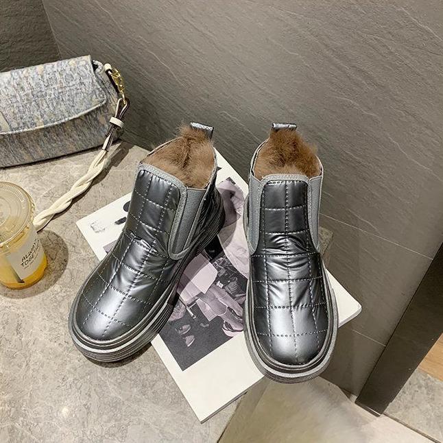 

Женские зимние ботинки, зимняя обувь, теплая повседневная обувь на меху, женская обувь с галстуком-бабочкой, нескользящая плюшевая замшевая резиновая обувь на плоской подошве без шнуровки, модные женские туфли 38 серый