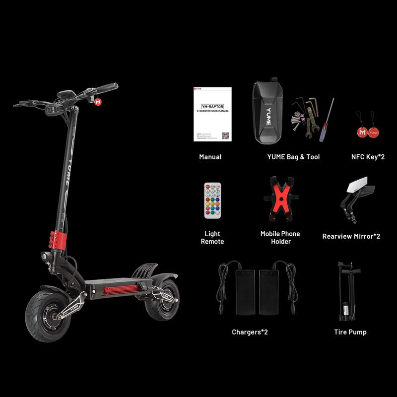 YUME Raptor Electric Scooter 6000W Dual Motors 60V eScooter 11 Inch Tires Max Speed 80KM/H Max Range 96KM NFC Electric Scooter
