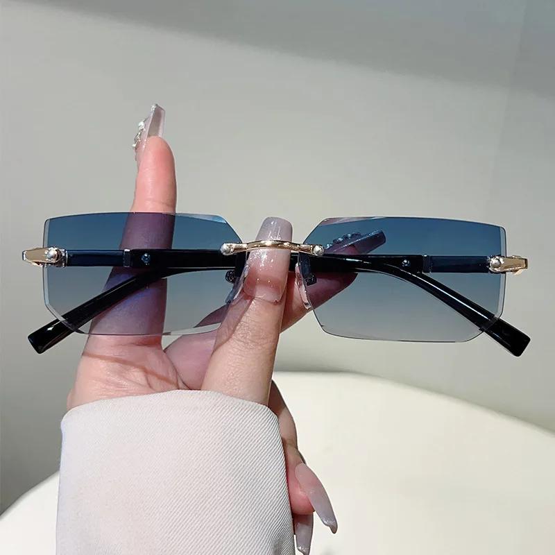 Rimless Irregular Rectangle Sunglasses Women For Men Vintage Sun Glasses Luxury Brand Designer Punk Popular Hip Hop Eyewear