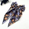 1pc Chic Halloween-Themed Bow Hair Clip - Black & White with Spooky Ghosts & Pumpkins Design, Silky Polyester