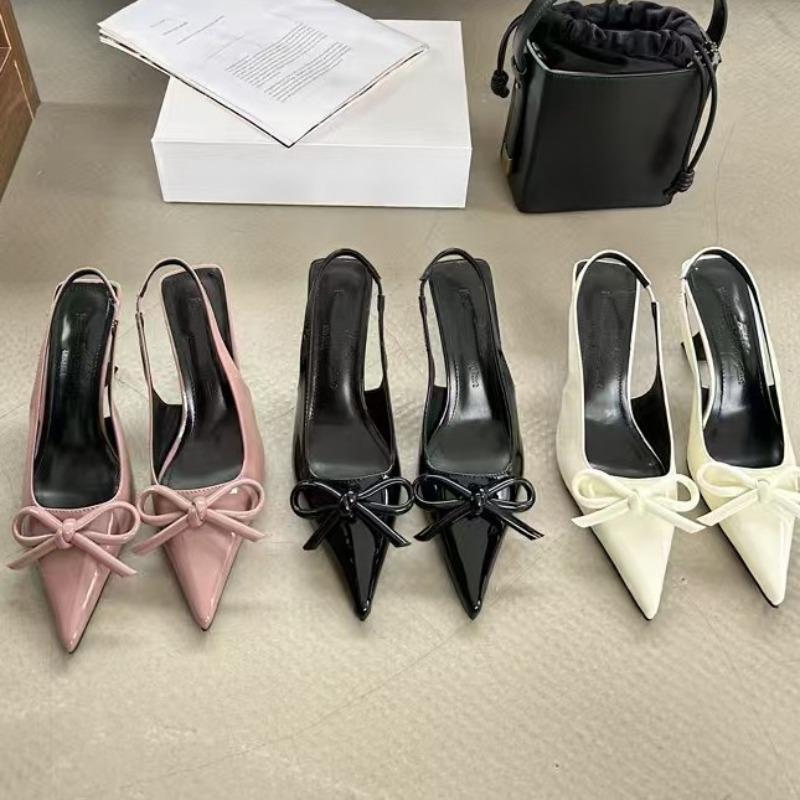 2025 New Heels for Women Pointie Bow Sandals Black Wedding High Heels Fashion Summer Patent Leather Lady Pumps Zapatos De Mujer