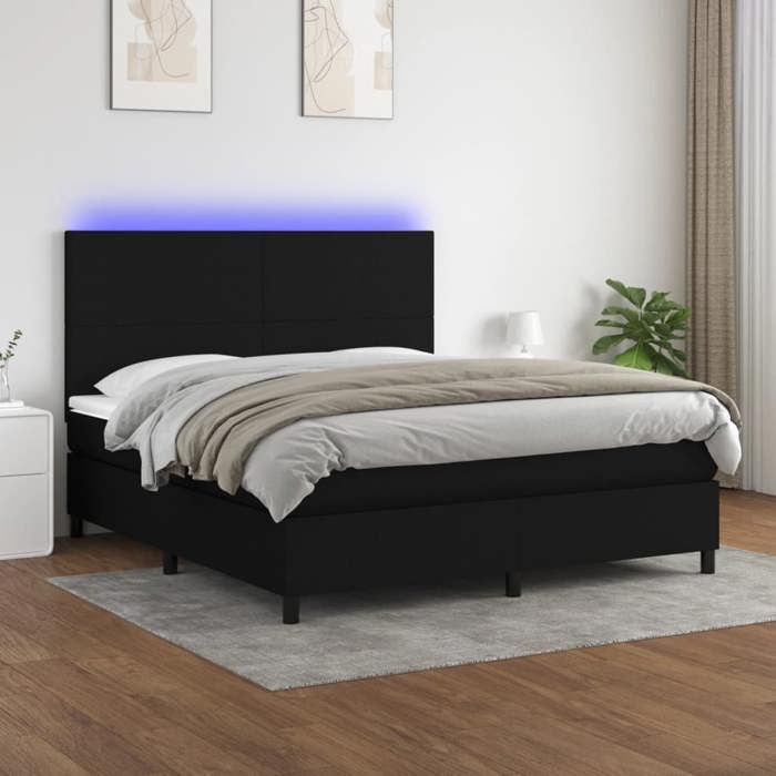 Maison Exclusive - Sommier à lattes de lit et matelas et LED Noir 160x200 cm Tissu