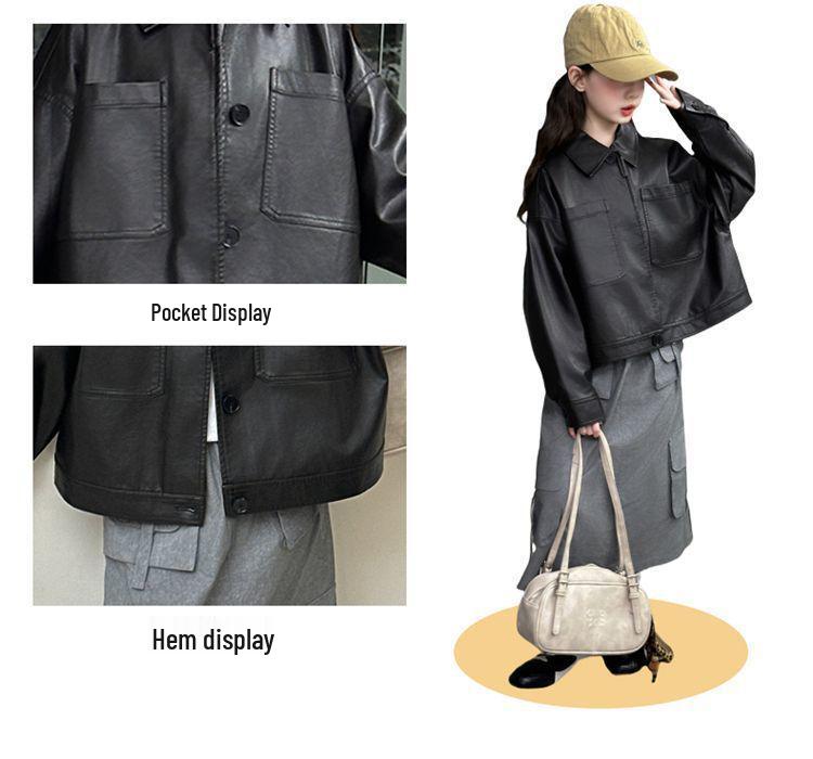 Autumn 2025 Girls' Fashionable Leather Jacket - Korean Style