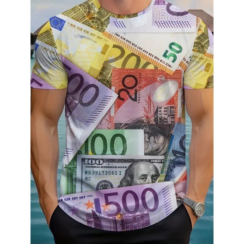 Módní tričko s grafikou USD dolaru Pánské Trend Osobnost 3D Celoplošný potisk Vzor bankovek Letní Ležérní Hip Hop Dětská trička